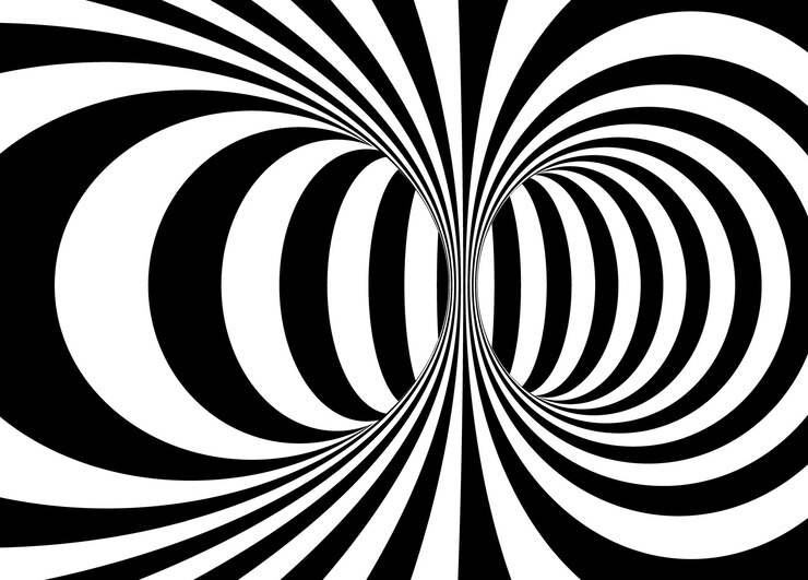 Vector optische illusie abstracte achtergrond, zwarte en witte strepen. vector