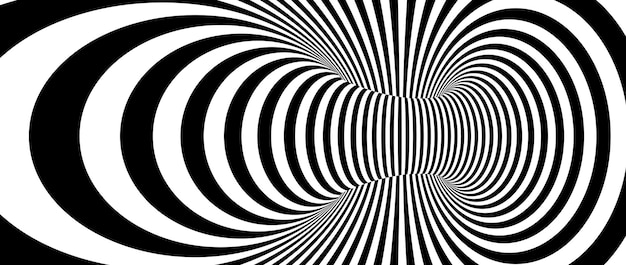 Optische illusie achtergrond Hypnotiserende draaiende lijnen Zwart-wit tunnelbehang Psychedelisch