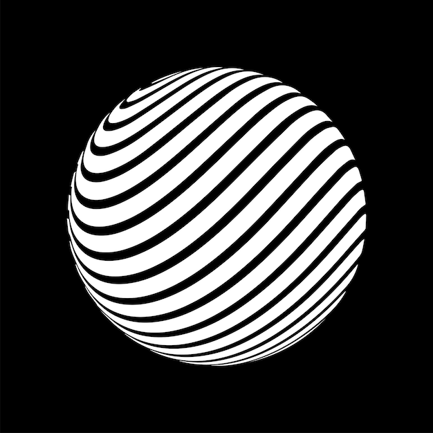 Optische illusie op 3d-bol bol van strepen illusie-effect zwart-wit 3d-kunst vectorillustratie