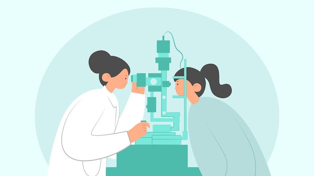 Vector optometrist examining patient illustration