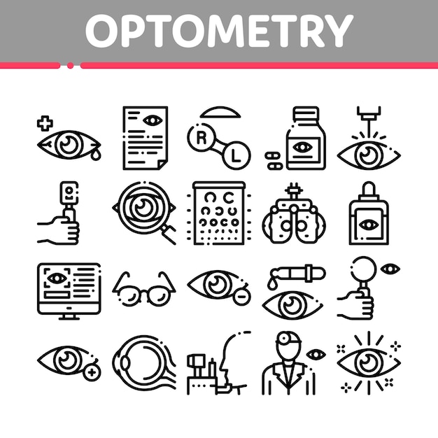 Vector optometry medical aid collection icons set vector