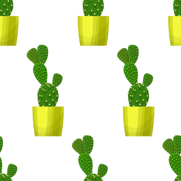 Opuntia cactus floral seamless pattern