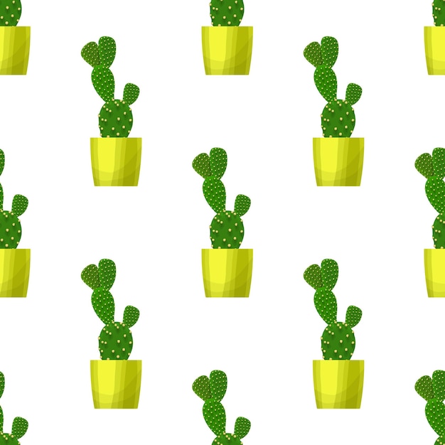 Opuntia cactus floral seamless pattern