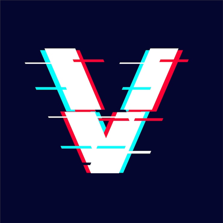 Vector opvallend glitched letter v icoon