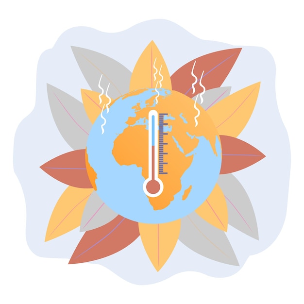 Vector opwarming van de aarde klimaatverandering op aarde stijgende temperaturen talrijke branden verwoesting