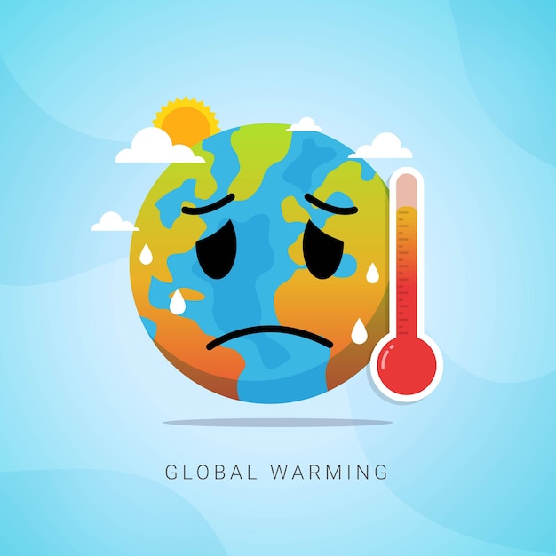 Opwarming van de aarde verhogen temperatuur aarde met thermometer vectorillustratie