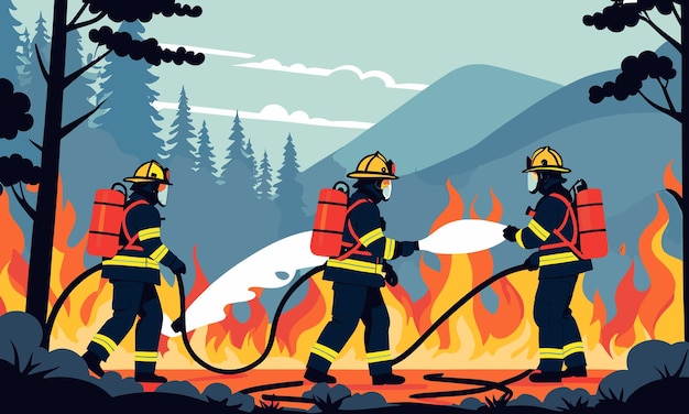 Opwarming van de aarde veroorzaakte bosbranden in 2D platte vectorillustratie
