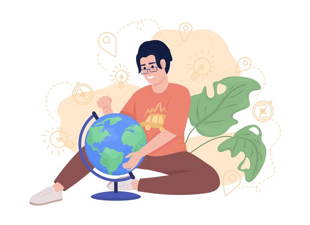 Opwinding over reizen rond de wereld 2D vector geïsoleerde illustratie