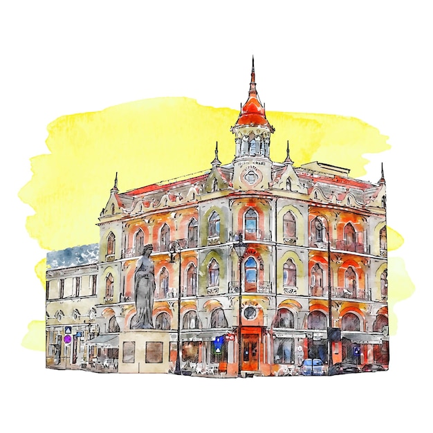 Oradea roemenië aquarel hand getekende illustratie geïsoleerd op een witte achtergrond