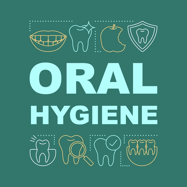 Oral hygiene word concepts banner. Dental clinic. Healthy teeth. Stomatology. Presentation, website. Isolated lettering typography idea with linear icons. Vector outline illustration