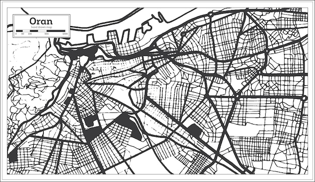 Vector oran algerije stadsplattegrond in retrostijl in zwart-wit kleur overzichtskaart