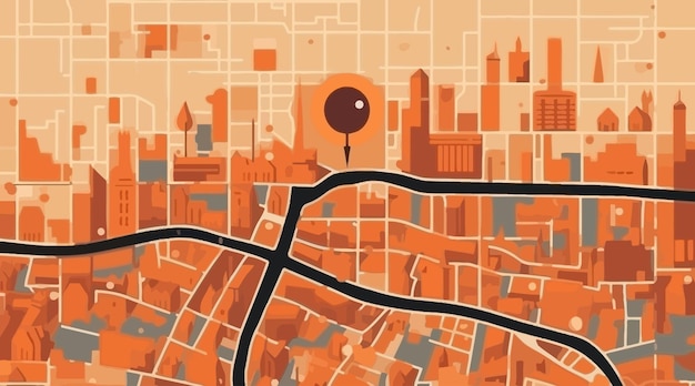 Orange abstract city map vector illustration in flat style