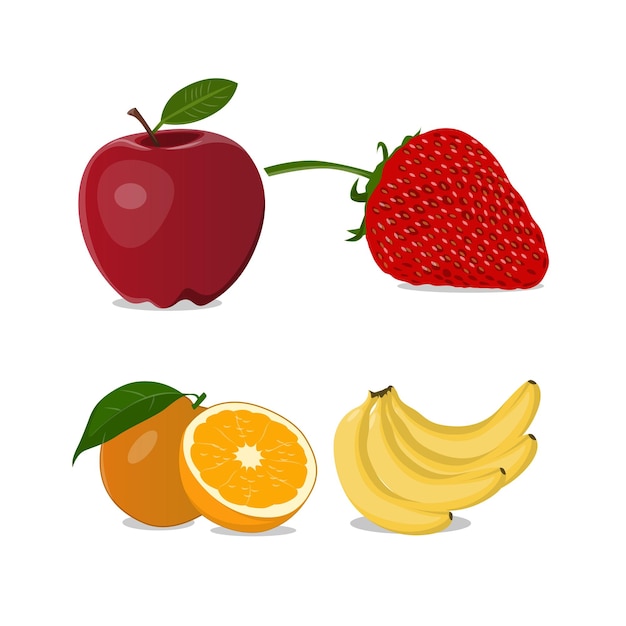 Orange apple banana strawberry fruits vector illustration