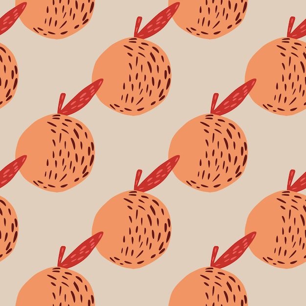 Orange apples seamless garden fruits pattern. Doodle simple shapes on grey background. Flat vector print for textile, fabric, giftwrap, wallpapers. Endless illustration.