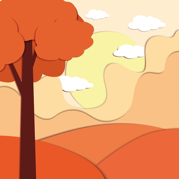 Vector orange autumn background paper art style vector