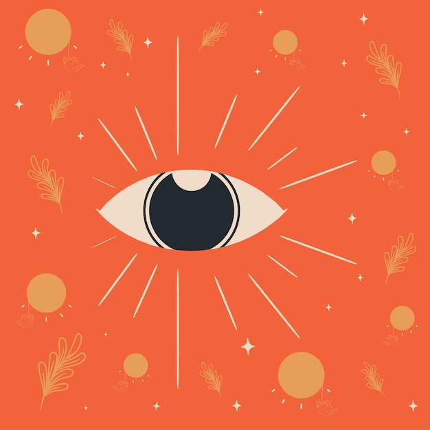 Vector an orange background with a black eye and stars.