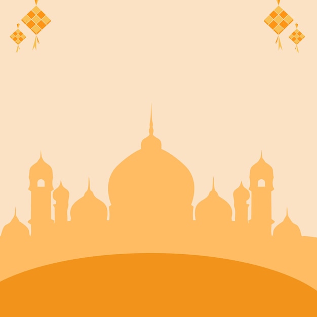 An orange background with a mosque