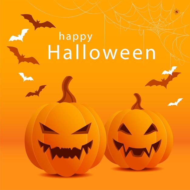 Vector orange banner with evil smiling halloween pumpkins