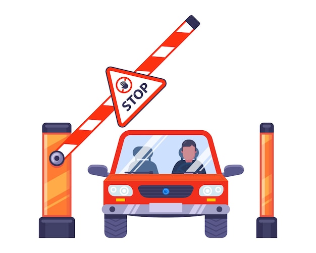 Vector orange barrier for cars to enter the parking lot flat vector illustration