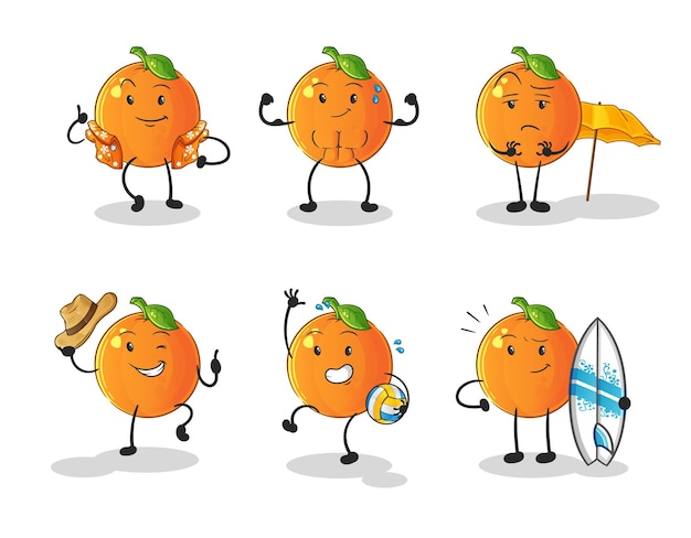 The orange beach vacation set character. cartoon mascot