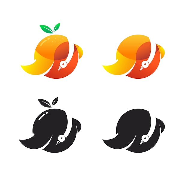 Vector orange bird logo set