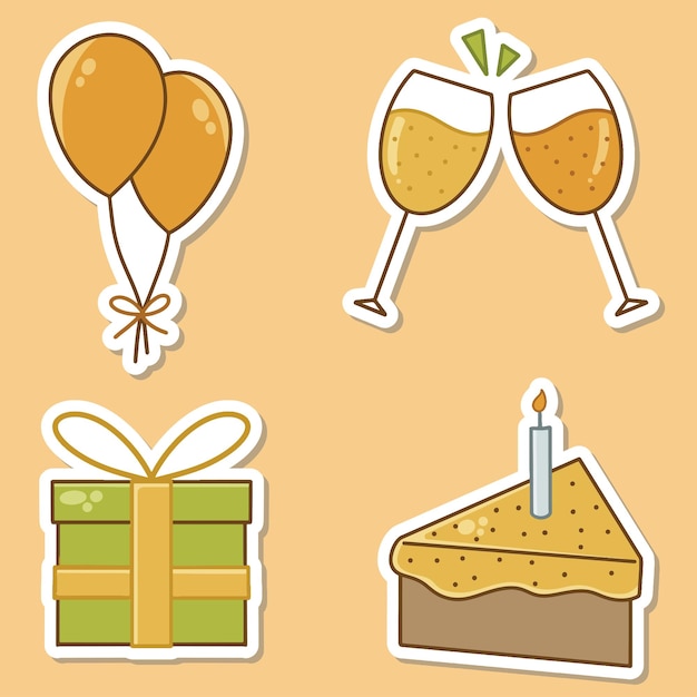 Vector orange birthday stickers pack