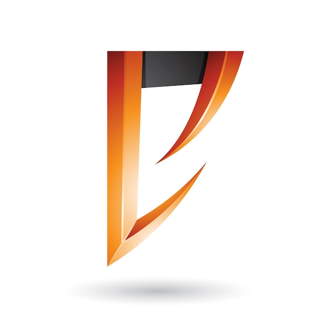 Orange and Black Arrow Shaped Letter E Vector Illustration