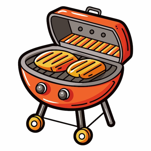 Vector an orange and black drawing of a hot dog on a grill