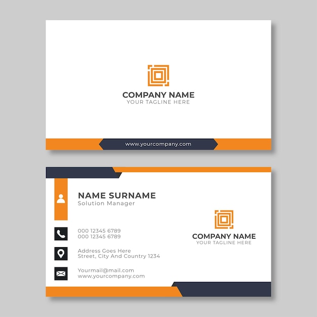 Orange and black flat business card desing template