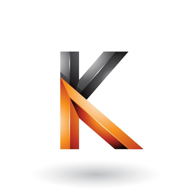 Orange and Black Glossy 3d Geometrical Letter K Vector Illustration