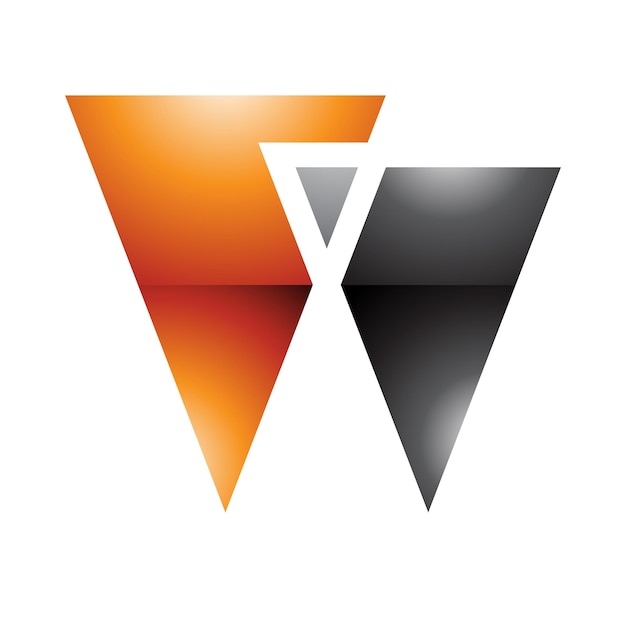 Orange and black glossy letter w icon with triangles