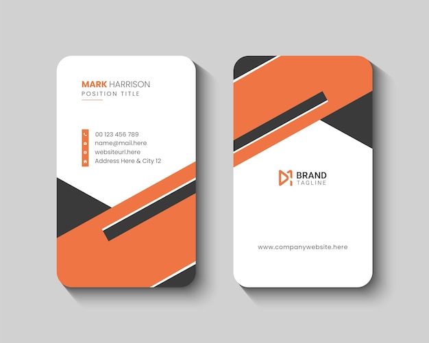 Orange and black vertical rounded business card design template