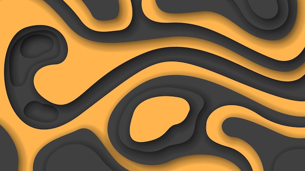 Orange And Black Wavy Abstract Paper Cut Background Vector Shadows 3D Smooth Objects Modern Design