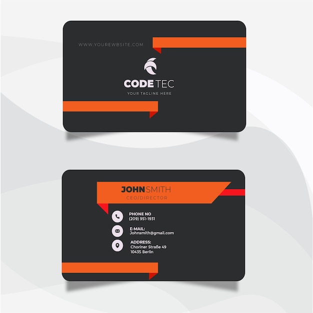 Orange black white Minimal. office card modern business card template. visiting corporate card