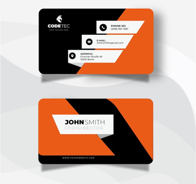 Orange black white Modern business card template with a professional look