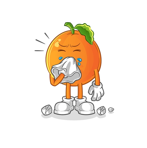 Orange blowing nose character. cartoon mascot vector