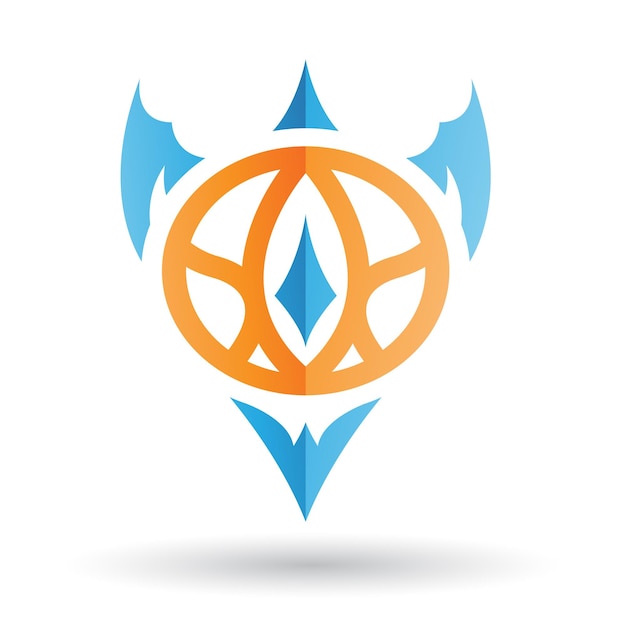 Orange and blue abstract dragon winged round icon