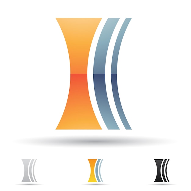 Оранжево-синий абстрактный глянцевый логотип иконы буквы I с полосками в виде банта