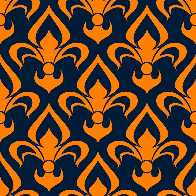 Vector orange and blue floral seamless pattern