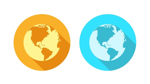 Orange and blue icons of earth globe