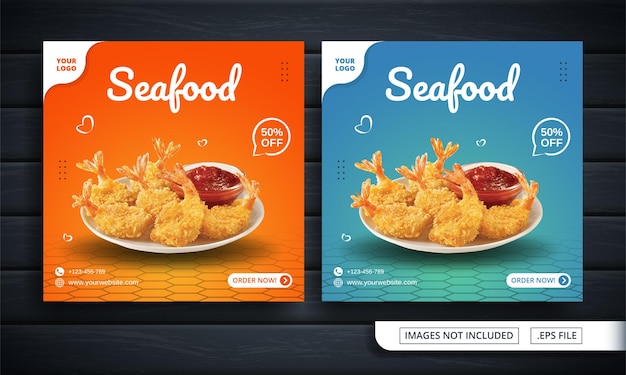 Vector orange and blue  social media banner for seafood sale