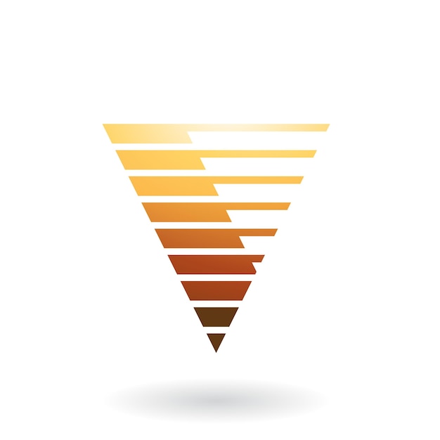 Vettore icona triangolare arancione e marrone per la lettera v con strisce orizzontali sottili e spesse