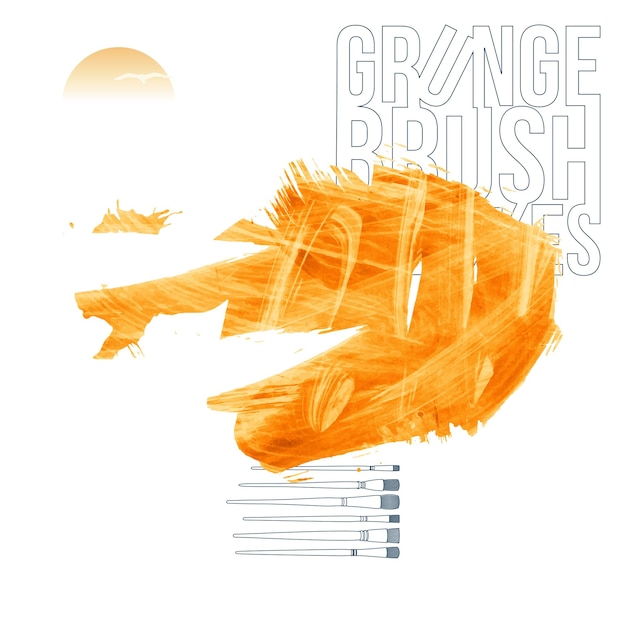 オレンジ色のブラシストロークとテクスチャグランジベクトル抽象的な手描き要素下線と境界線
