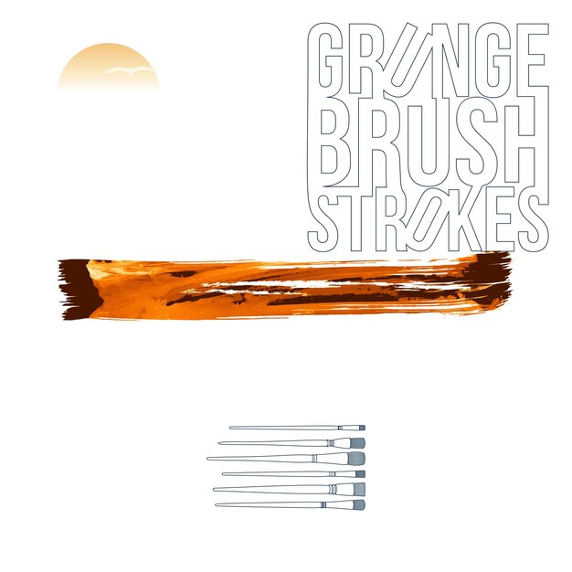 オレンジ色のブラシストロークとテクスチャグランジベクトル抽象的な手描き要素