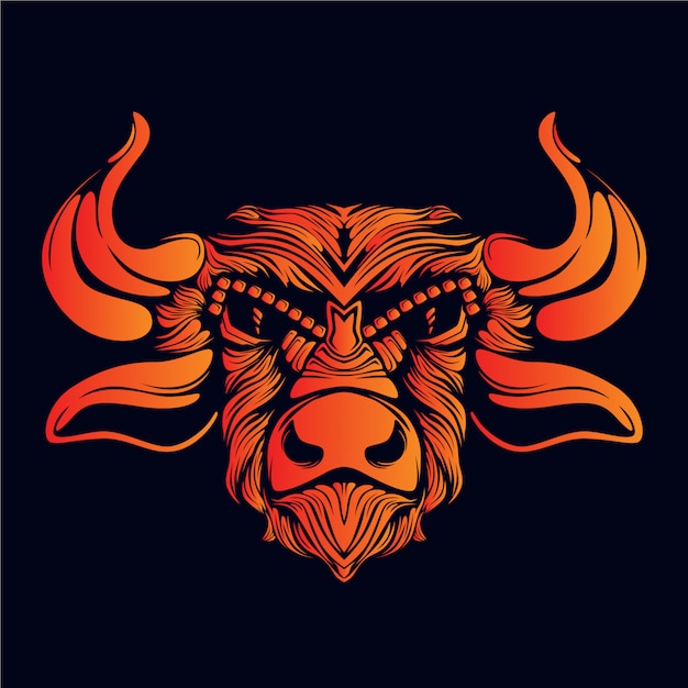 Orange buffalo head illustration