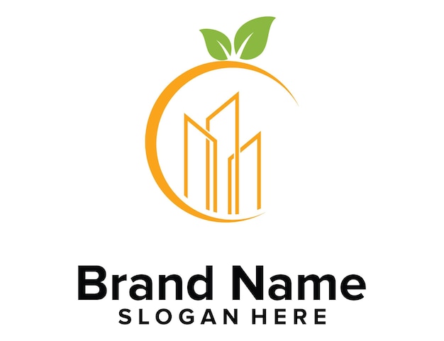 オレンジ色の建物のロゴのベクトルテンプレート