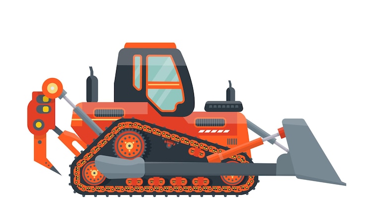Vector orange bulldozer isolated icon crawler vehicle  heavy machinery flat vector illustration
