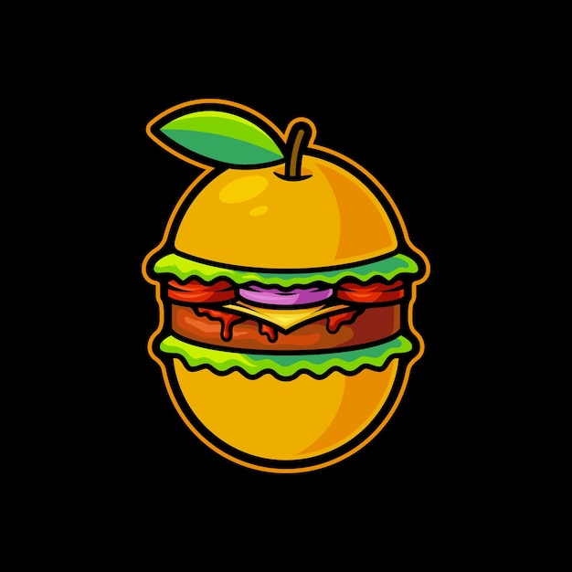 Orange Burger Vector Art Illustration on Isolated Background