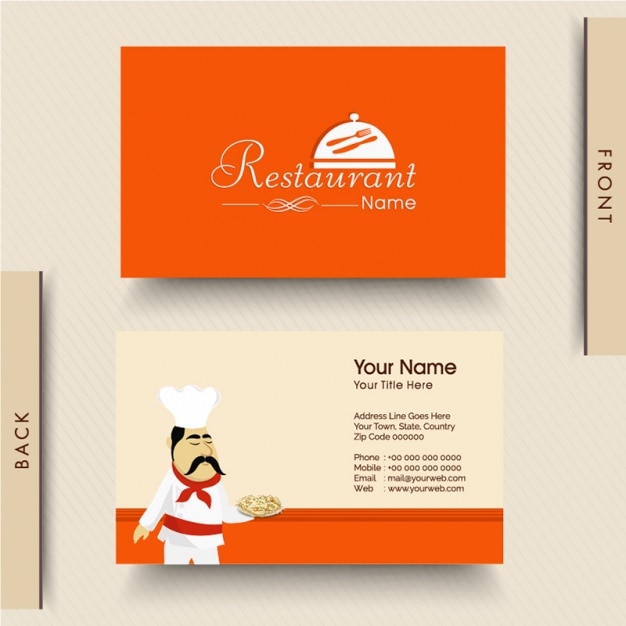 Vector orange business card for italian restaurant