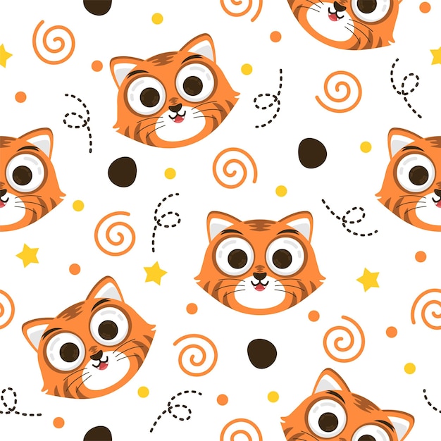 オレンジ色の猫のイラストパターンデザイン